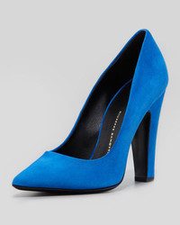 Giuseppe Zanotti Suede Pointed Toe Thick Heel Pump Blue