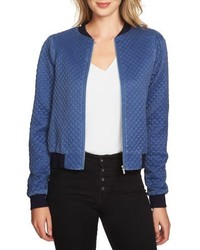 Blue Quilted Bomber Jacket