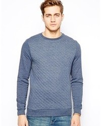 Blue Quilted Crew-neck Sweater