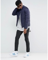Asos Quilted Jacket With Funnel Neck In Navy