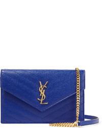 Saint Laurent Monogramme Mini Quilted Textured Leather Shoulder Bag Royal Blue