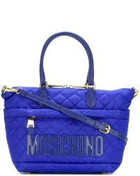 Blue Quilted Leather Tote Bag