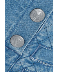 PIERRE BALMAIN Button Detailed Quilted Stretch Denim Shorts Indigo