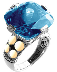 John Hardy Batu Dot Square Blue Topaz Diamond Ring Size 7