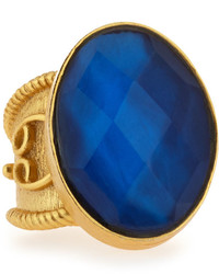 Stephanie Kantis Casablanca 24k Gold Dipped Oval Crystal Cocktail Ring Blue