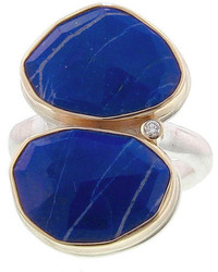 Jamie Joseph Double Faceted Lapis Ring With Diamond Accent