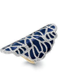 Bar III Silver Tone Blue Crystal Knuckle Ring