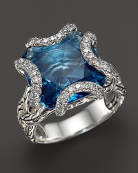 John Hardy Sterling Silver Classic Chain Medium Braided Ring With London Blue Topaz And Diamonds