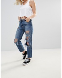 ASOS DESIGN Asos Recycled Florence Authentic Straight Leg Jeans With Deconstructed Waistband In Sasha Dark Stonewash