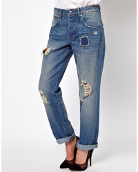 Asos Saxby Boyfriend Jeans In Light Wash Vintage Rip And Repair