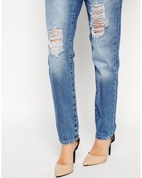 Asos Collection Brady Low Rise Boyfriend Jeans In Vintage Wash With Rips