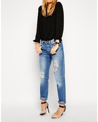 Asos Collection Brady Low Rise Boyfriend Jeans In Vintage Wash With Rips
