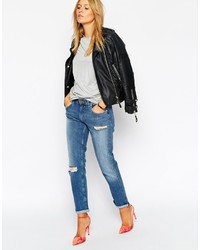 Asos Collection Kimmi Shrunken Boyfriend Jeans In Mia Mid Wash With Rips