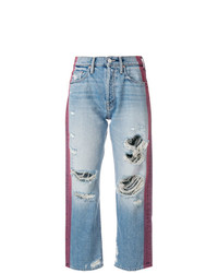 Mother Contrast Stripe Distressed Jeans