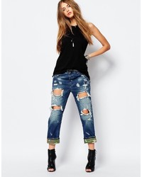 Replay Destroyed Boyfriend Paint Jean With Army Hem