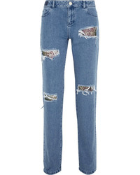 House of Holland Distressed Lace Appliqud High Rise Boyfriend Jeans