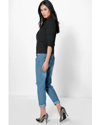 Boohoo Lilly Low Rise Mid Wash Boyfriend Jeans