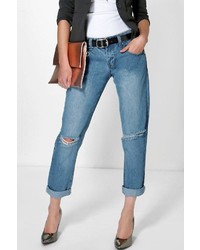 Boohoo Lilly Low Rise Mid Wash Boyfriend Jeans