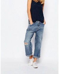 Rollas Rollas Classic Boyfriend Jeans With Ripped Knee And Rolled Hem