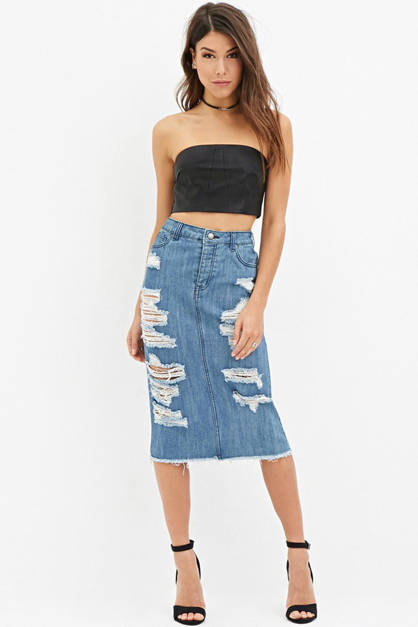 GIVENCHY Distressed Mid-Rise Denim Midi Skirt in LIGHT BLUE | Endource