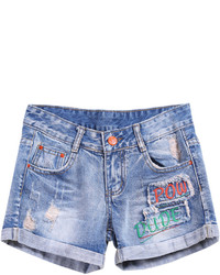 Bleached Ripped Flange Denim Shorts