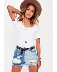 Missguided Blue Contrast Ripped Denim Shorts