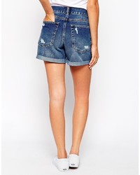 Asos Collection Denim Easy Boyfriend Shorts With Rips