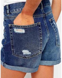 Asos Collection Denim Easy Boyfriend Shorts With Rips