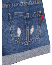Flange Ripped Blue Denim Shorts