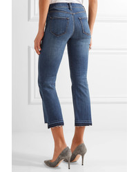 J Brand Selena Distressed Cropped Mid Rise Bootcut Jeans Mid Denim