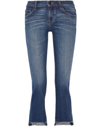 J Brand Selena Distressed Cropped Mid Rise Bootcut Jeans Mid Denim