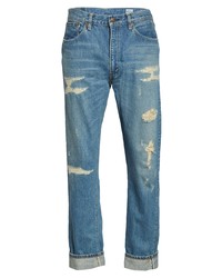orSlow 107 Distressed Slim Fit Cuff Jeans