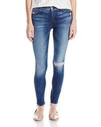 7 For All Mankind The Ankle Skinny Jean With Navy Squiggle And Destroy In