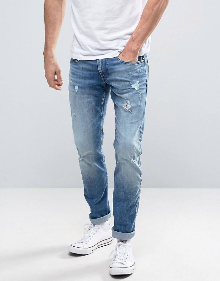 Replay Anbass Slim Wash, | Ripped Fit Jeans | Light Asos $229 Lookastic