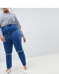 Asos Curve Asos Design Curve Farleigh High Waist Slim Mom Jeans In Bonnie Wash With Super Wide Busted Knee