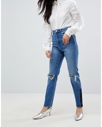ASOS DESIGN Asos Farleigh High Waist Slim Mom Jeans With Knee Rips And Hook Eye Leg Detail