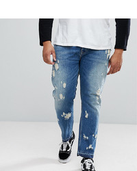 ASOS DESIGN Asos Plus Slim Jeans In Vintage Mid Wash With Rips