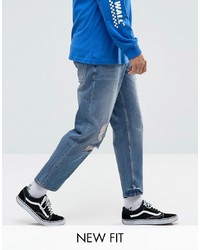 ASOS DESIGN Asos Skater Jeans In Mid Wash Blue With Abrasions