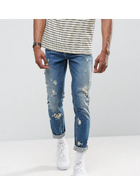 ASOS DESIGN Asos Tall Slim Jeans In Vintage Mid Wash With Rips
