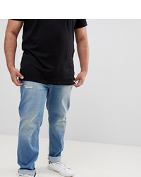 BadRhino Big Slim Fit Stretch Jean In Mid Blue With Rip Repair