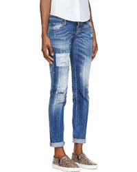 Dsquared2 Blue Distressed Patched Slim Jeans