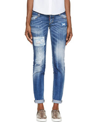 Dsquared2 Blue Distressed Patched Slim Jeans