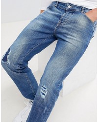 Mennace Blue Rip Repair Slim Jeans