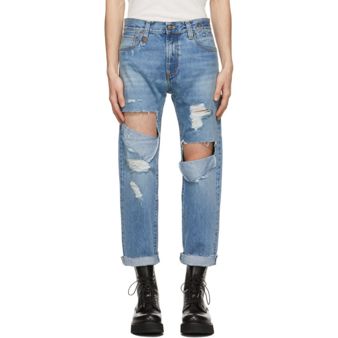 R13 Blue Selvedge Ripped Sid Jeans, $575 | SSENSE | Lookastic