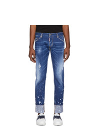 DSQUARED2 Blue Splashed Cuff Regular Clet Jeans