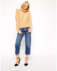 Asos Collection Maddox Parallel Crop Jeans In Maritime Wash With Thigh Rip