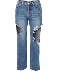 Sjyp Cropped Distressed Mid Rise Straight Leg Jeans