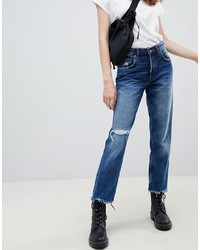Cheap Monday Cropped Mom Jean In Rigid Denim With Destroyed Hem Oxide
