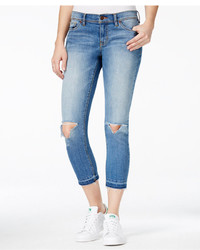 Dittos Cropped Ripped Medium Blue Wash Skinny Jeans
