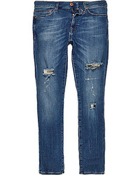 River Island Dark Wash Ripped Danny Superskinny Jeans